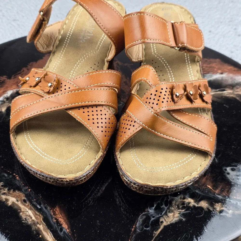 Patrizia Spring Step Wedge Slide Sandals‎ Womens 10 Brown Floral Boho Comfort